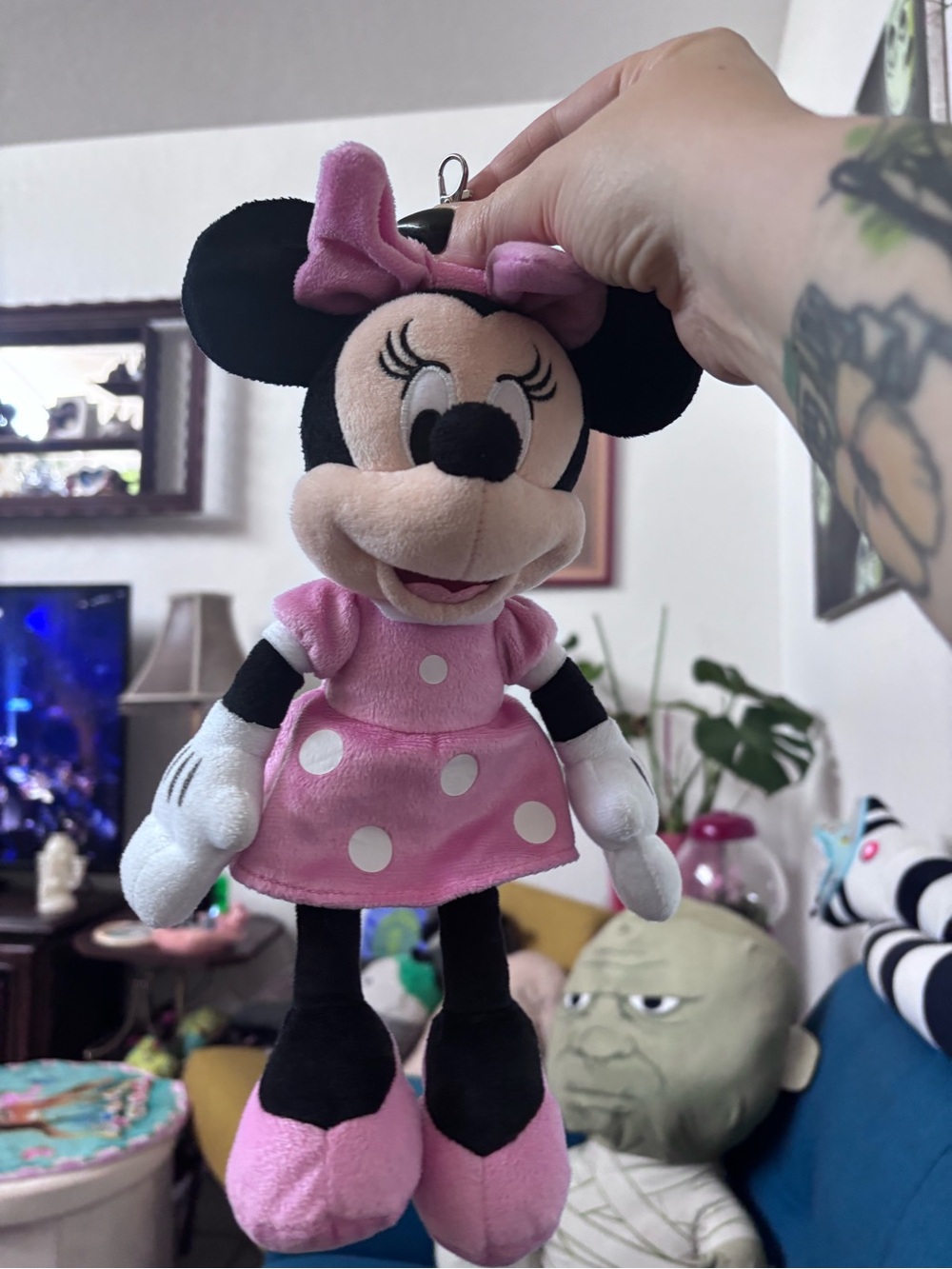 Disney Minnie Mouse Pink and Black Plush Keychain